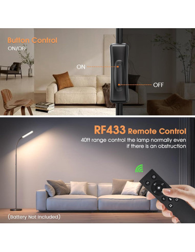 Lámpara de Pie Xinp 18W LED Ajustable 1300 Lúmenes Negra