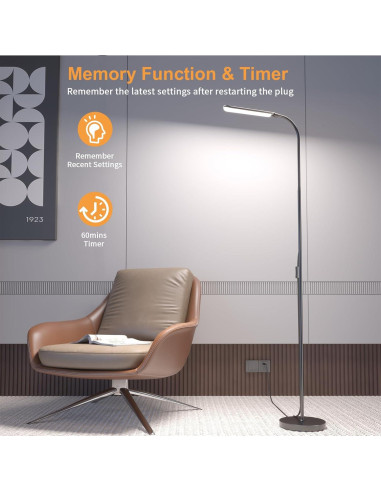 Lámpara de Pie Xinp 18W LED Ajustable 1300 Lúmenes Negra