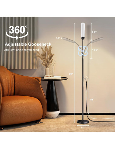 Lámpara de Pie Xinp 18W LED Ajustable 1300 Lúmenes Negra