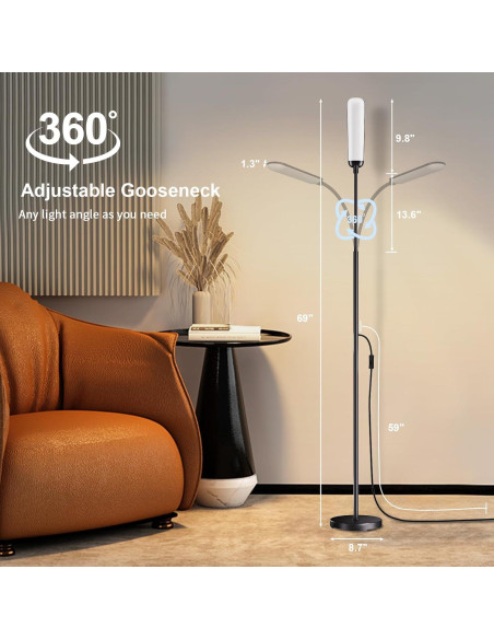 Lámpara de Pie Xinp 18W LED Ajustable 1300 Lúmenes Negra