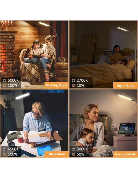 Lámpara de Pie Xinp 18W LED Ajustable 1300 Lúmenes Negra