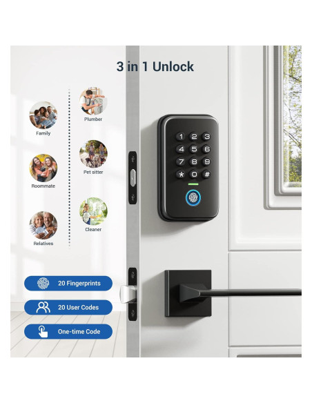 Cerradura Biométrica Veise VS02 con Huella Dactilar, Negro