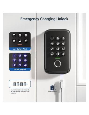 Cerradura Biométrica Veise VS02 con Huella Dactilar, Negro