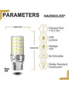 Bombillas LED 10W E26 1000LM 5000K Paquete de 5 2
