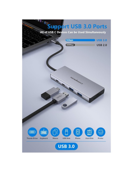 Estación de Acoplamiento USB C 9 en 1 Newmight 4K HDMI