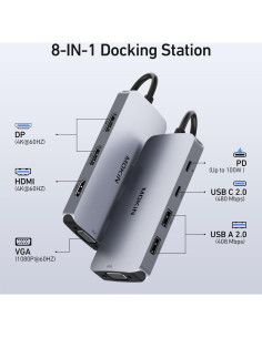 Hub USB C 8 en 1 C-Smartlink Doble DisplayPort 4K 2