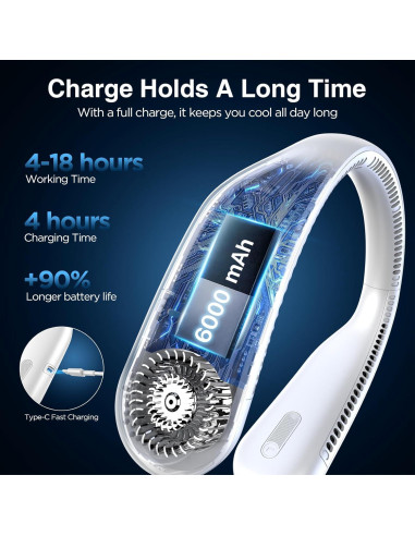 Ventilador de Cuello Hotsales Recargable 6000 mAh 3 Velocidades