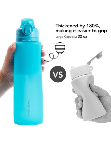 Botella de Agua Plegable TakeToday 0.95L Azul con Popote Botella de Agua Plegable TakeToday 0.95L Azul con Popote