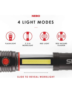 Linterna Recargable NEBO SLYDE + 300 Lúmenes LED con Luz de Trabajo 2