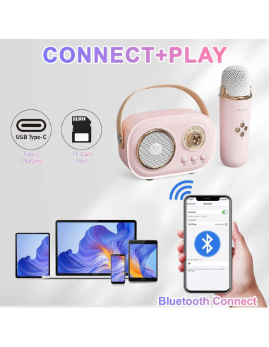 Mini Máquina de Karaoke Aresrora C20 Plus Rosa Bluetooth