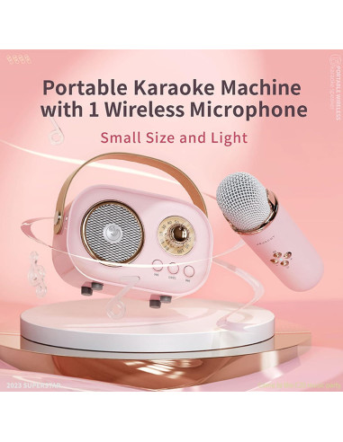 Mini Máquina de Karaoke Aresrora C20 Plus Rosa Bluetooth