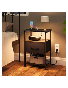 Mesita de Noche LAKEMID con Carga USB y Luz LED RGB