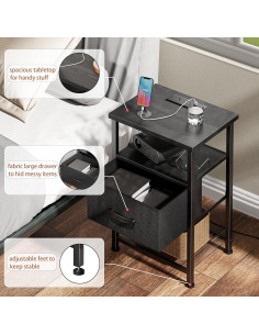 Mesita de Noche LAKEMID con Carga USB y Luz LED RGB 2