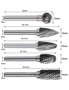 Juego de Fresas Rotativas ASNOMY 5PCS Carburo Doble Corte 10mm 2