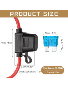 Soporte de Fusible Impermeable DMiotech 15A 16 AWG 30cm 2