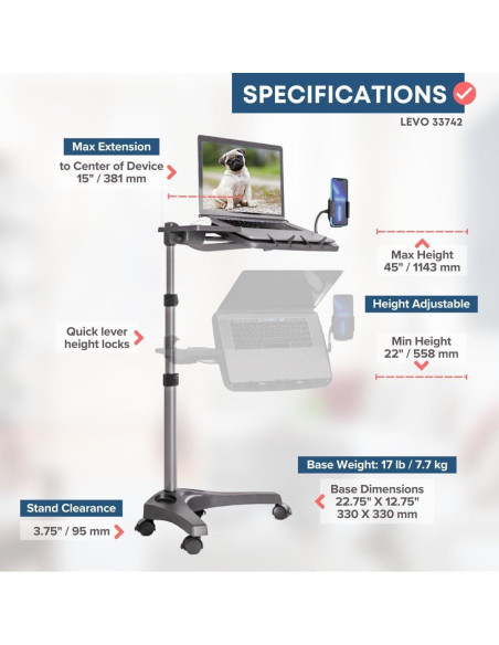 Carro de Escritorio Móvil LEVO G2 V16 para Laptop Negro