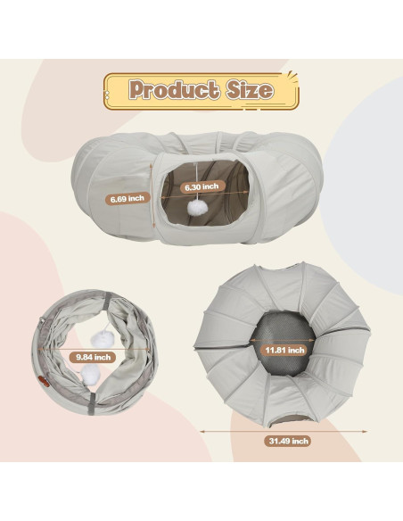 Cama túnel para gatos Tianwide 27.9 cm suave y plegable Cama túnel para gatos Tianwide 27.9 cm suave y plegable