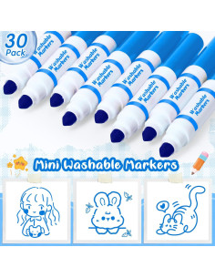 30 Mini Marcadores Lavables Janlaugh Punta Cónica Azul 2