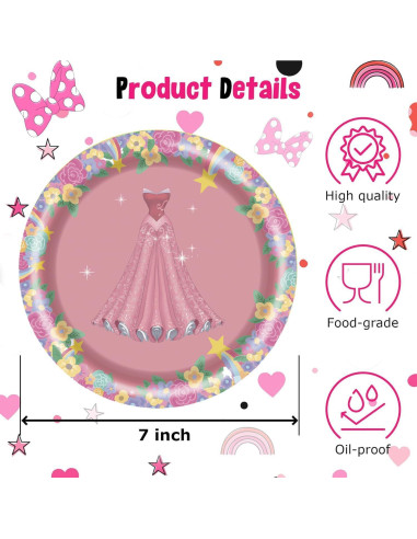 40 Platos de Papel Desechables Daapiishuu 17.78 cm Princesa