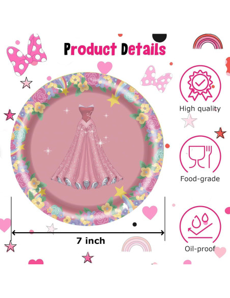 40 Platos de Papel Desechables Daapiishuu 17.78 cm Princesa