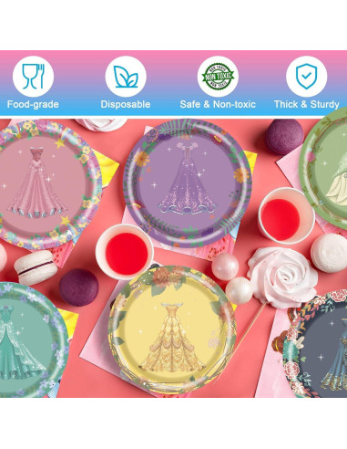 40 Platos de Papel Desechables Daapiishuu 17.78 cm Princesa