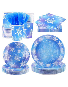 Juego de Vajilla de Papel Durony 144 Piezas Copo de Nieve