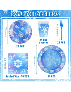 Juego de Vajilla de Papel Durony 144 Piezas Copo de Nieve 2