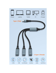 Divisor USB-C 1 en 3 Jadebones - Adaptador OTG 480Mbps 2