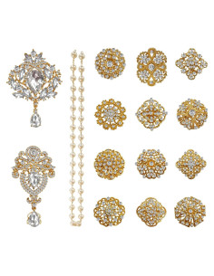 Kit de Broches de Rhinestone Yhsheen 14 Piezas Oro para Boda