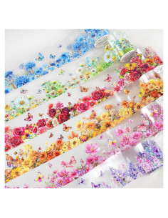 6 Rollos de Cinta Washi PET DAPUTOU 50mm Flores Transparentes