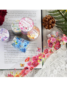 6 Rollos de Cinta Washi PET DAPUTOU 50mm Flores Transparentes 2