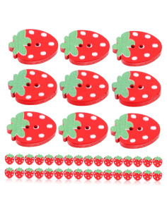 Botones de Madera de Fresa COHEALI - 50pcs 2 Agujeros para DIY