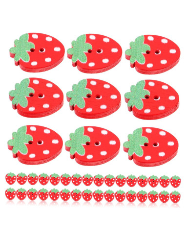 Botones de Madera de Fresa COHEALI - 50pcs 2 Agujeros para DIY