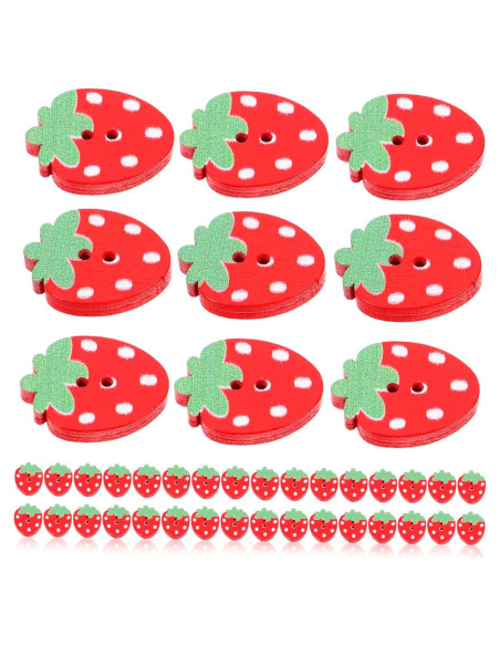 Botones de Madera de Fresa COHEALI - 50pcs 2 Agujeros para DIY