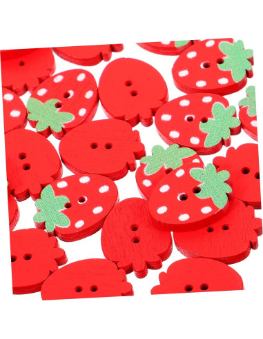 Botones de Madera de Fresa COHEALI - 50pcs 2 Agujeros para DIY