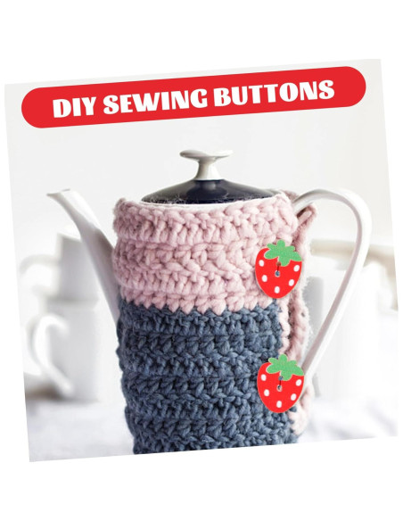 Botones de Madera de Fresa COHEALI - 50pcs 2 Agujeros para DIY