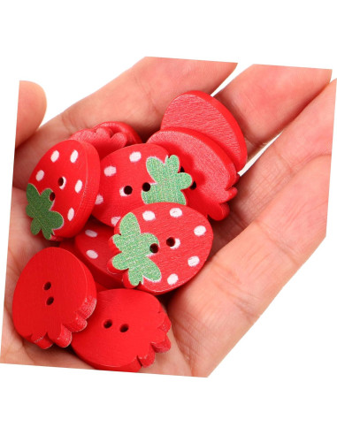 Botones de Madera de Fresa COHEALI - 50pcs 2 Agujeros para DIY