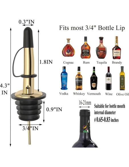 Pafusen 6 Vertedores de Botellas de Licor Acero Inoxidable Dorado