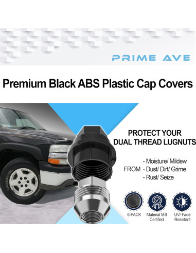 Cubiertas de Tapas de Tuercas de Rueda Negras Prime Ave - 6 Piezas