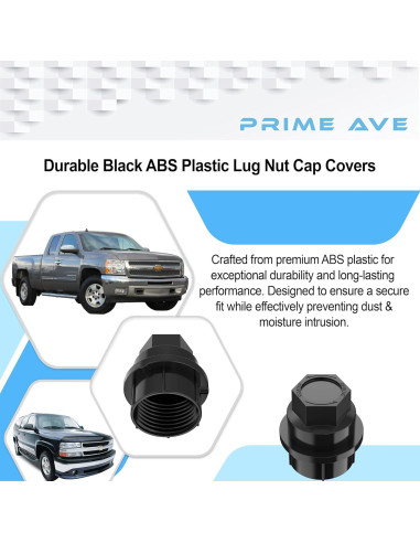 Cubiertas de Tapas de Tuercas de Rueda Negras Prime Ave - 6 Piezas