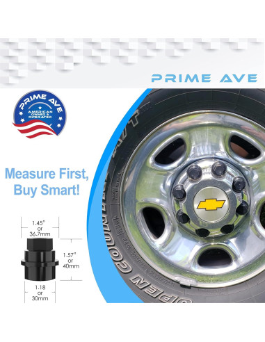 Cubiertas de Tapas de Tuercas de Rueda Negras Prime Ave - 6 Piezas