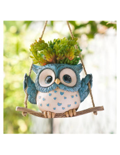 Maceta Colgante de Resina Saysmile Búho Azul 20cm con Drenaje
