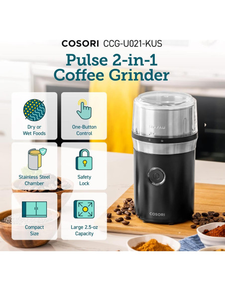 Molinillo de Café Eléctrico COSORI 2 en 1 70g Negro
