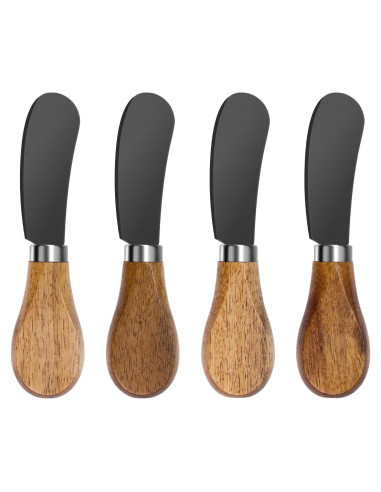 Juego de 4 Cuchillos Espátula para Mantequilla Mlurcu - Acero Inoxidable y Madera de Acacia