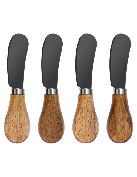 Juego de 4 Cuchillos Espátula para Mantequilla Mlurcu - Acero Inoxidable y Madera de Acacia