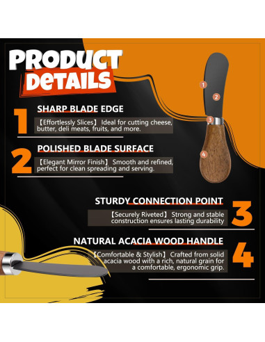 Juego de 4 Cuchillos Espátula para Mantequilla Mlurcu - Acero Inoxidable y Madera de Acacia