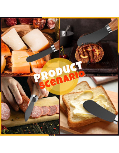 Juego de 4 Cuchillos Espátula para Mantequilla Mlurcu - Acero Inoxidable y Madera de Acacia