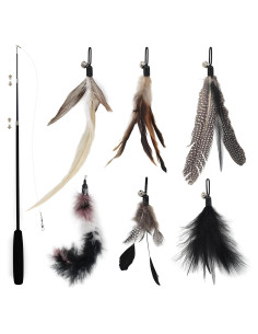 Juguete Interactivo para Gatos SONGWAY - Varita Teaser Retráctil con 6 Plumas Reemplazables