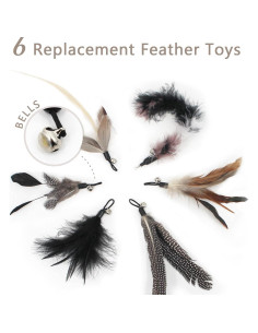 Juguete Interactivo para Gatos SONGWAY - Varita Teaser Retráctil con 6 Plumas Reemplazables 2