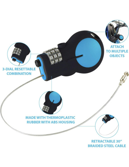 Candado TSA Lewis N. Clark con Cable de Acero 76.2cm Azul Candado TSA Lewis N. Clark con Cable de Acero 76.2cm Azul